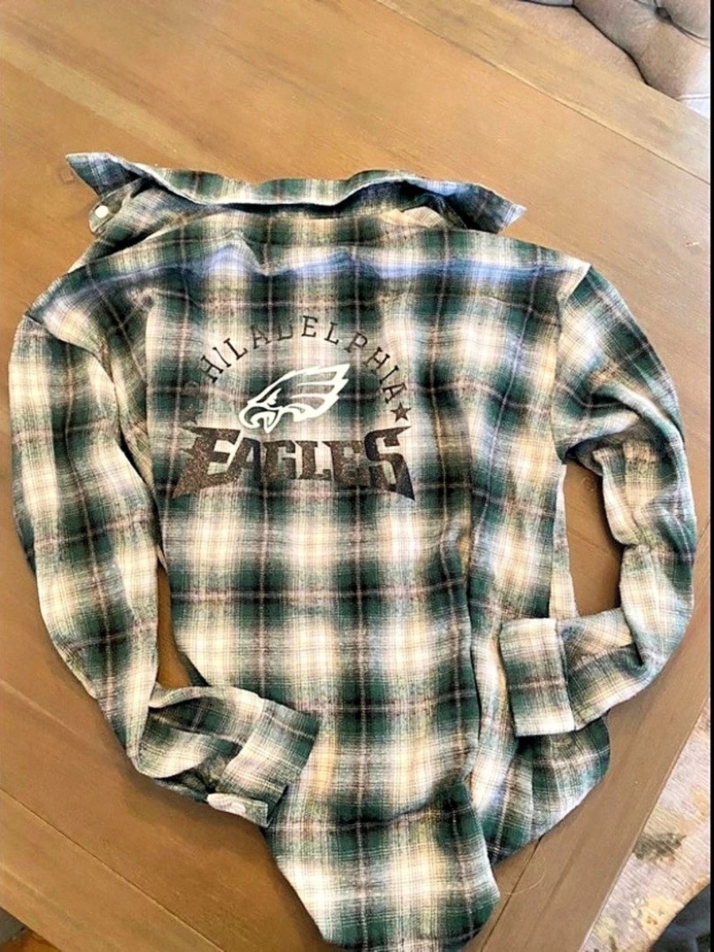 The Wild Collective Eagles Plaid Button Down in Green & White